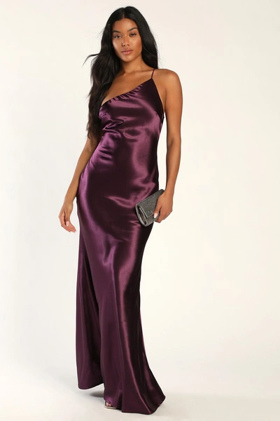 Lulus Forever Begins Now Purple Satin One-shoulder Maxi Dress