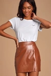 Lulus Corte Brown Vegan Leather Mini Skirt In Brown