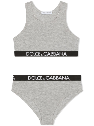 Dolce & Gabbana Kids' Jersey Underwear Set With Branded Elastic In Grey