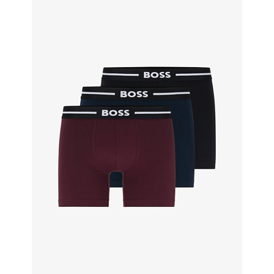 Hugo Boss Pack Of Three Branded-waistband Stretch-cotton Boxer Briefs In Open Miscellaneous