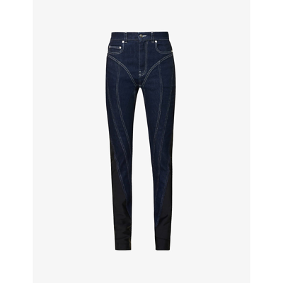 Mugler Spiral Seam-embellished Skinny High-rise Stretch-denim Jeans In Blue