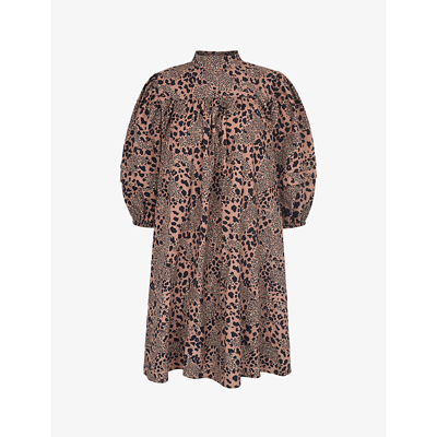 Aligne Glossy All-over Pattern Organic-cotton Mini Dress In Mixed Leopard