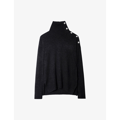 ZADIG & VOLTAIRE WOMENS NOIR ALMA CONTRAST BUTTON CASHMERE JUMPER,54986283