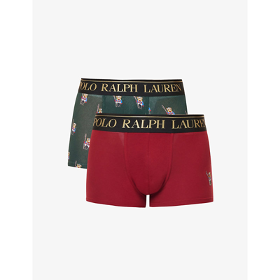 Polo Ralph Lauren Branded Pack Of Two Stretch-cotton Trunks In Red/ Green