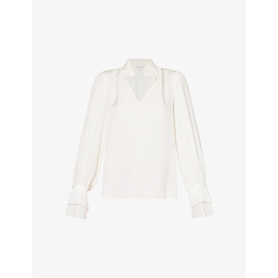 Frame Pleated-cuff Silk-satin Blouse In White