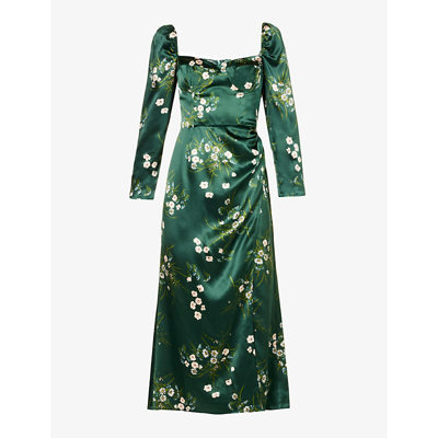 Reformation Gloriana Floral-print Silk-charmeuse Midi Dress In Green