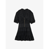 Sandro Mylene Gathered Button-front Minidress In Noir / Gris