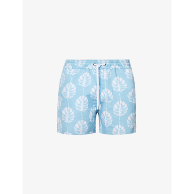 Frescobol Carioca Sport Botânico Leaf-print Regular-fit Recycled-polyester Swim Shorts In Cool Blue