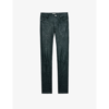 Zadig & Voltaire Phlame Slim-leg Mid-rise Leather Trousers In Peacock