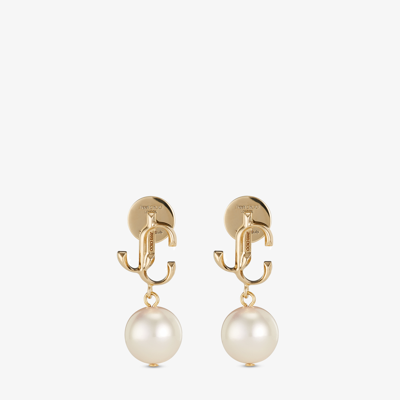 Jimmy Choo Logo-lettering Pearl Earrings In Gold/white