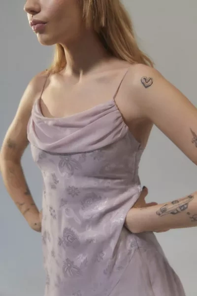 Urban Outfitters Uo Tierra Chiffon Cowl Neck Asymmetrical Midi Dress In  Lavender