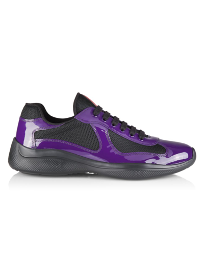 Prada Men's America's Cup Patent Leather & Technical Fabric Sneakers In Purple/black