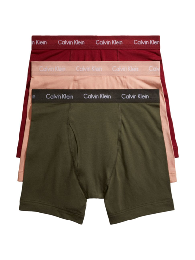 Calvin Klein Men's 3-pack Cotton Stretch Boxer Briefs In Army Green/pink/red