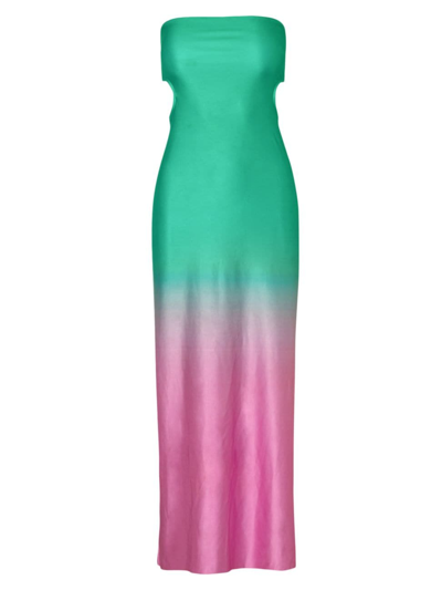 Baobab Mambo Strapless Ombré Satin Midi Dress In Multi