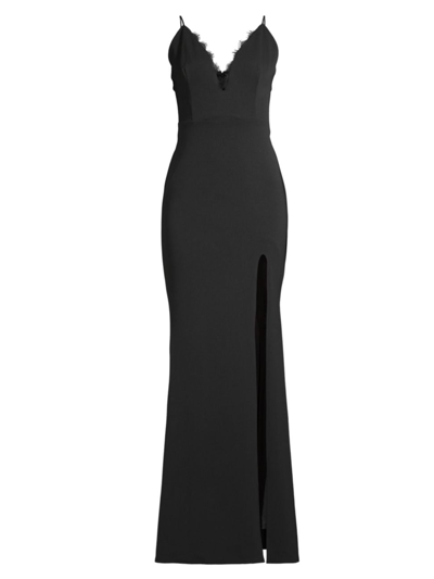 Katie May Saylor Sleeveless Lace Trim Gown In Black