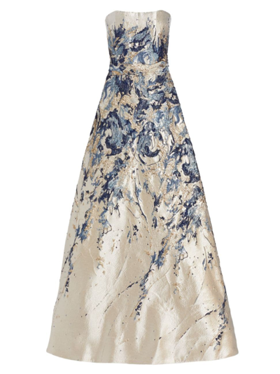 Rene Ruiz Collection Women's Strapless Brocade Gown In Champagne Blue
