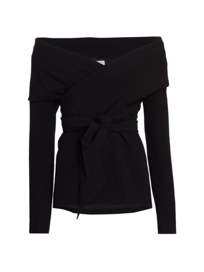 Lafayette 148 Viscose Crepe Portrait Collar Wrap Jacket In Black