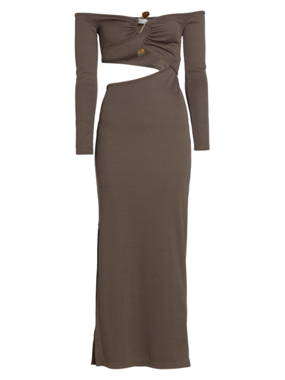 Christopher Esber Long Grey Ribbed Dress With Cut-out Detail In Elasticated Polyester Woman In Neutrals