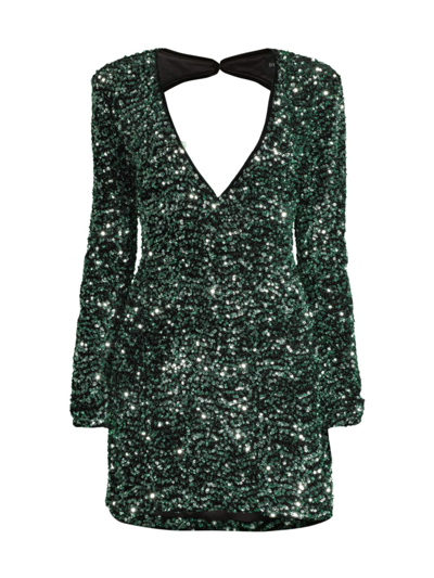 Bardot Lilia Sequin Open Back Long Sleeve Minidress In Green