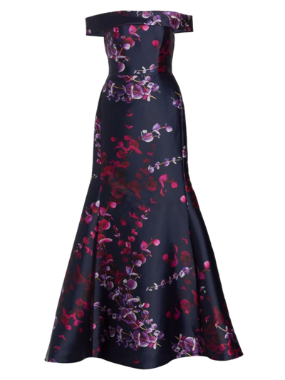 Amsale Women's Mikado Off-the-shoulder Mermaid Gown In Navy Fuchsia
