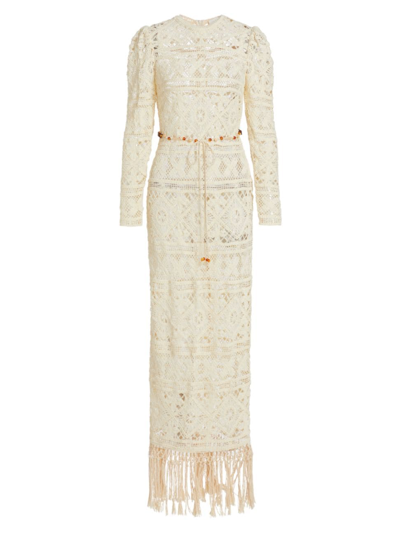 Zimmermann Women's Cira Tassel Trim Lace Maxi Dress In Ivory