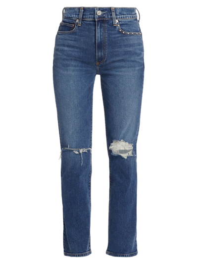 Le Jean Women's Isla Crystal High-rise Distressed Straight-leg Jeans In Sunset Crystal