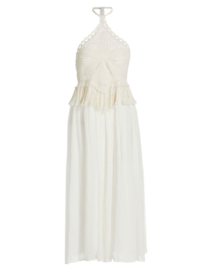 Calypso St Barth Women's Crochet Halter Crochet & Chiffon Maxi Dress In Off White