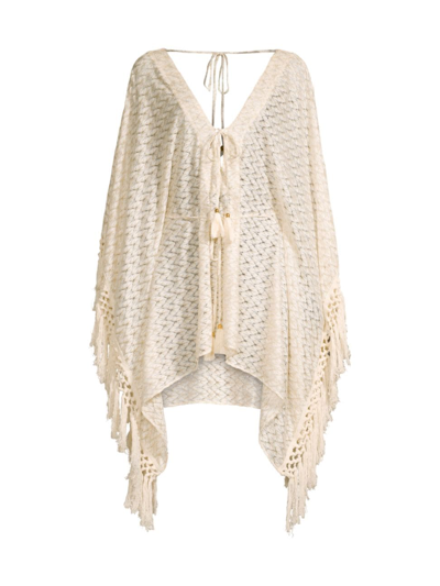 Ramy Brook Fayette Fringe Coverup Mini Dress In White Zigzag