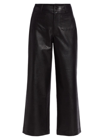 Paige Anessa Wide-leg Mid-rise Faux-leather Trousers In Black