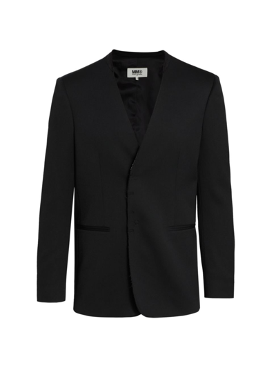 Mm6 Maison Margiela Single-stitch Logo Raw-cut Blazer In Black