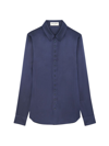 Saint Laurent Women's Fitted Shirt In Washed Satin Silk In Marine