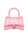 Balenciaga Women's Hourglass Xs Handbag Crocodile Embossed In Sweet Pink