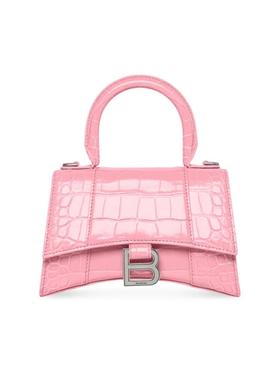 Balenciaga Women's Hourglass Xs Handbag Crocodile Embossed In Sweet Pink