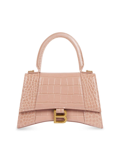 Balenciaga Women's Hourglass Small Handbag Crocodile Embossed In Pink
