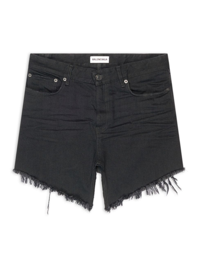 Balenciaga Frayed Edge Mini Denim Skirt In Black