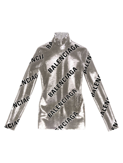 Balenciaga Logo-print Sequin Mini Dress In Silver Black ModeSens