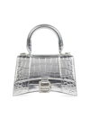 Balenciaga Hourglass Xs Top Handle Bag In Croc Embossed Metallic Leather In  Grey