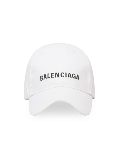Balenciaga Logo Embroidered Cotton Baseball Hat In White Black