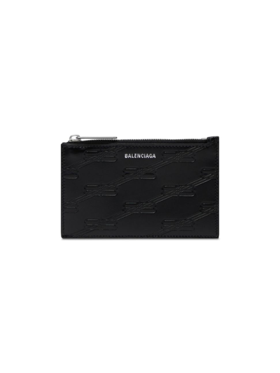 Balenciaga Men's Embossed Monogram Long Coin And Card Holder In Box In Black