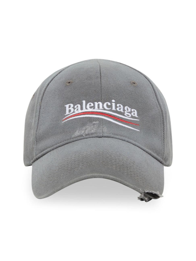Balenciaga Women's Logo-embroidered Distressed Cotton Baseball Cap In Smoked Grey