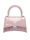 Balenciaga Women's Hourglass Mini Handbag With Chain Crocodile Embossed In Powder Pink