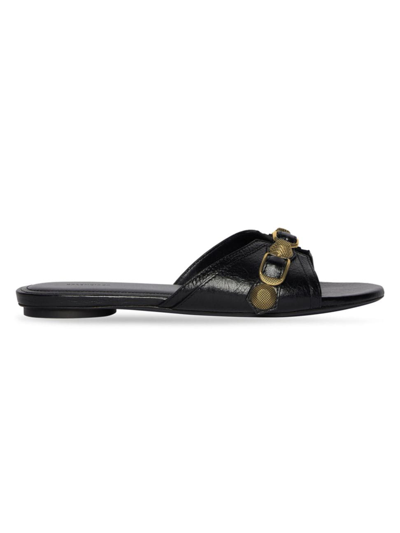 Balenciaga Cagole Embellished Textured-leather Sandals In Black Gold