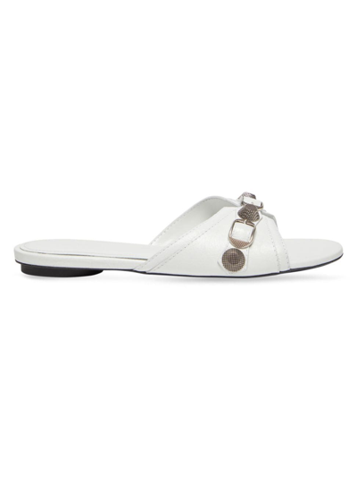 Balenciaga Cagole Studded Leather Sandals In Optic White/silver