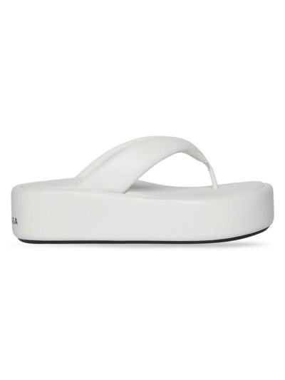 Balenciaga Women's Rise Platform Leather Thong Sandals In White Canvas