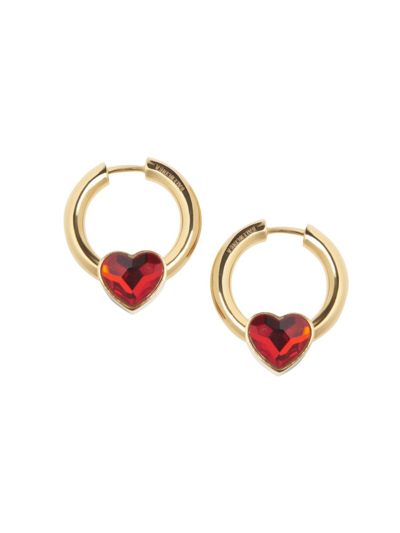 Balenciaga Force Heart Hoop Earrings In Shiny Gold Red
