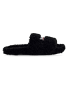 Prada Balenciaga Furry Logo Embroidery Slides In Black