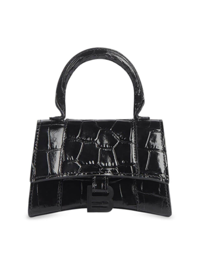 Balenciaga Women's Hourglass Mini Handbag Crocodile Embossed In Black