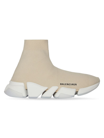 Balenciaga Speed 2.0 Recycled Knit Sneaker With Transparent Sole In Light Beige White