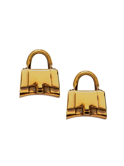 Balenciaga Xs Bag Stud Brass Earrings In Gold