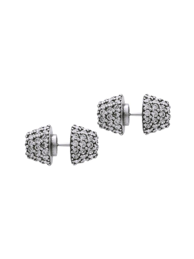 Balenciaga Cagole Front-and-back Stud Earrings In Silver Crystal